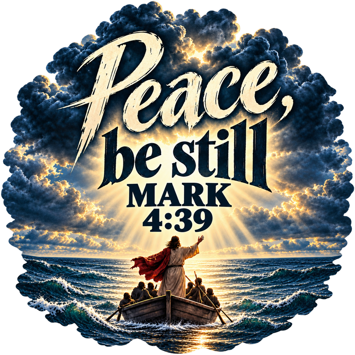 Peace, Be Still Storm at Sea Sticker - Mark 4:39