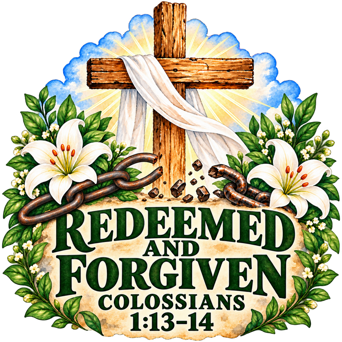 Redeemed and Forgiven Cross Sticker - Colossians 1:13–14