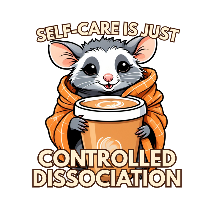 Controlled Dissociation opossum die-cut vinyl sticker design