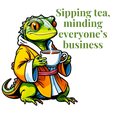 Sipping Tea Lizard Sticker - Minding Everyone’s Business