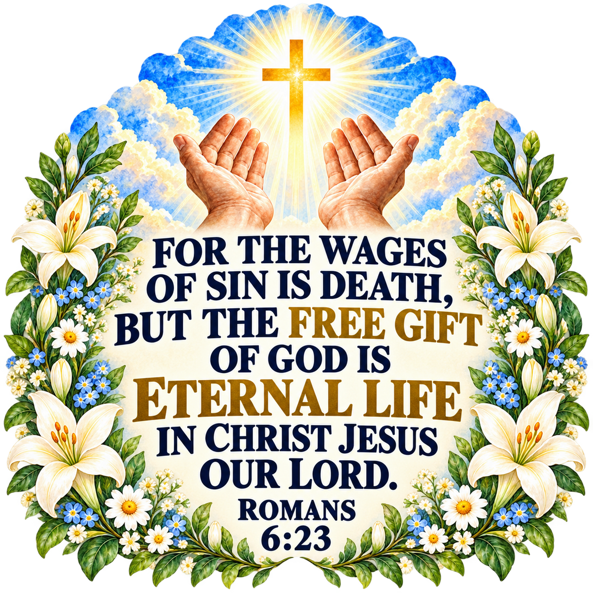 The Free Gift of God Open Hands Sticker - Romans 6:23
