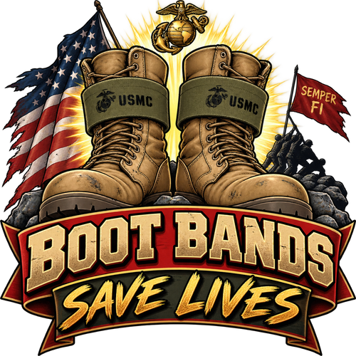 Boot Bands Save Lives USMC inside joke sticker with combat boots and boot bands