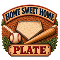 Home Sweet Home Plate baseball sticker with tooled-leather-look artwork, a bat, ball, and home plate