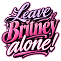 Leave Britney Alone! in pink and white dramatic script with stars and a small heart.
