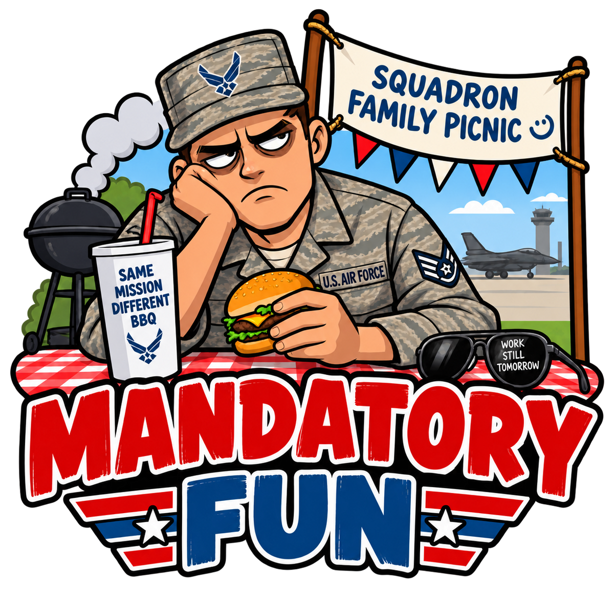 Mandatory Fun Air Force squadron picnic humor sticker