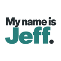 My name is Jeff. in black and teal lettering on a transparent background.