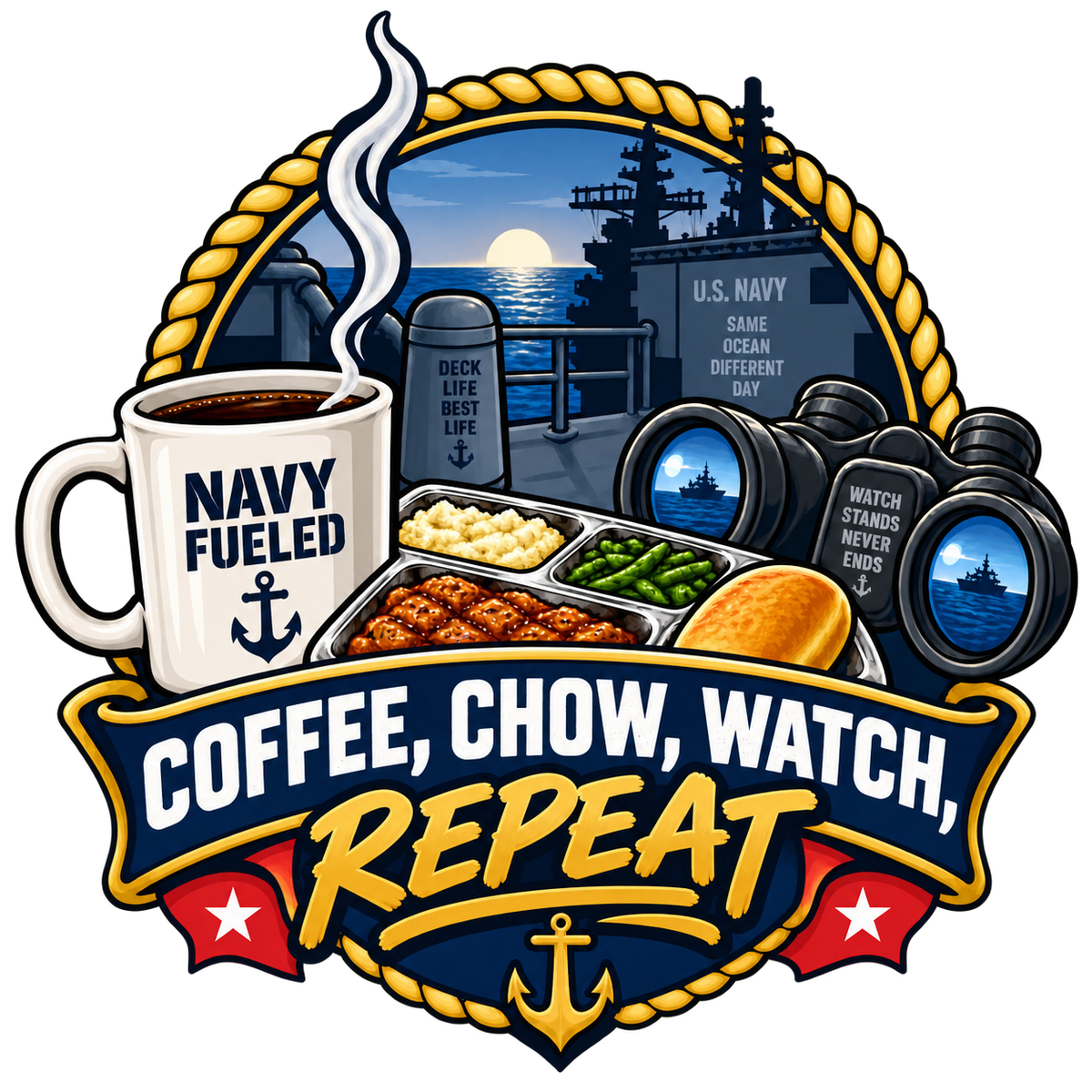 Coffee Chow Watch Repeat U.S. Navy sticker