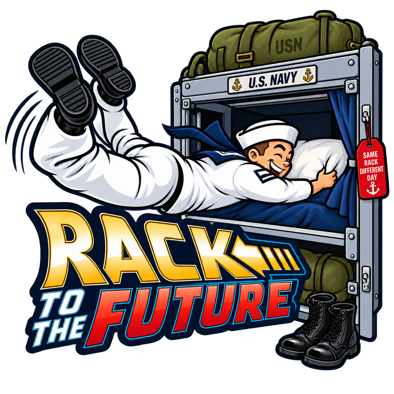 Rack to the Future U.S. Navy sticker