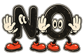 NO cartoon letters with white gloves and red shoes.