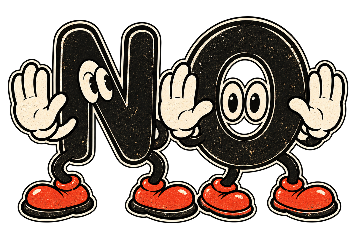 NO cartoon letters with white gloves and red shoes.