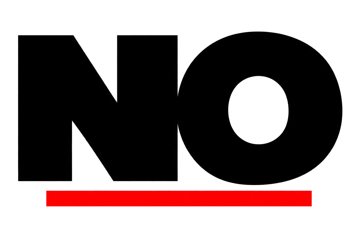 Bold black NO with a red underline.