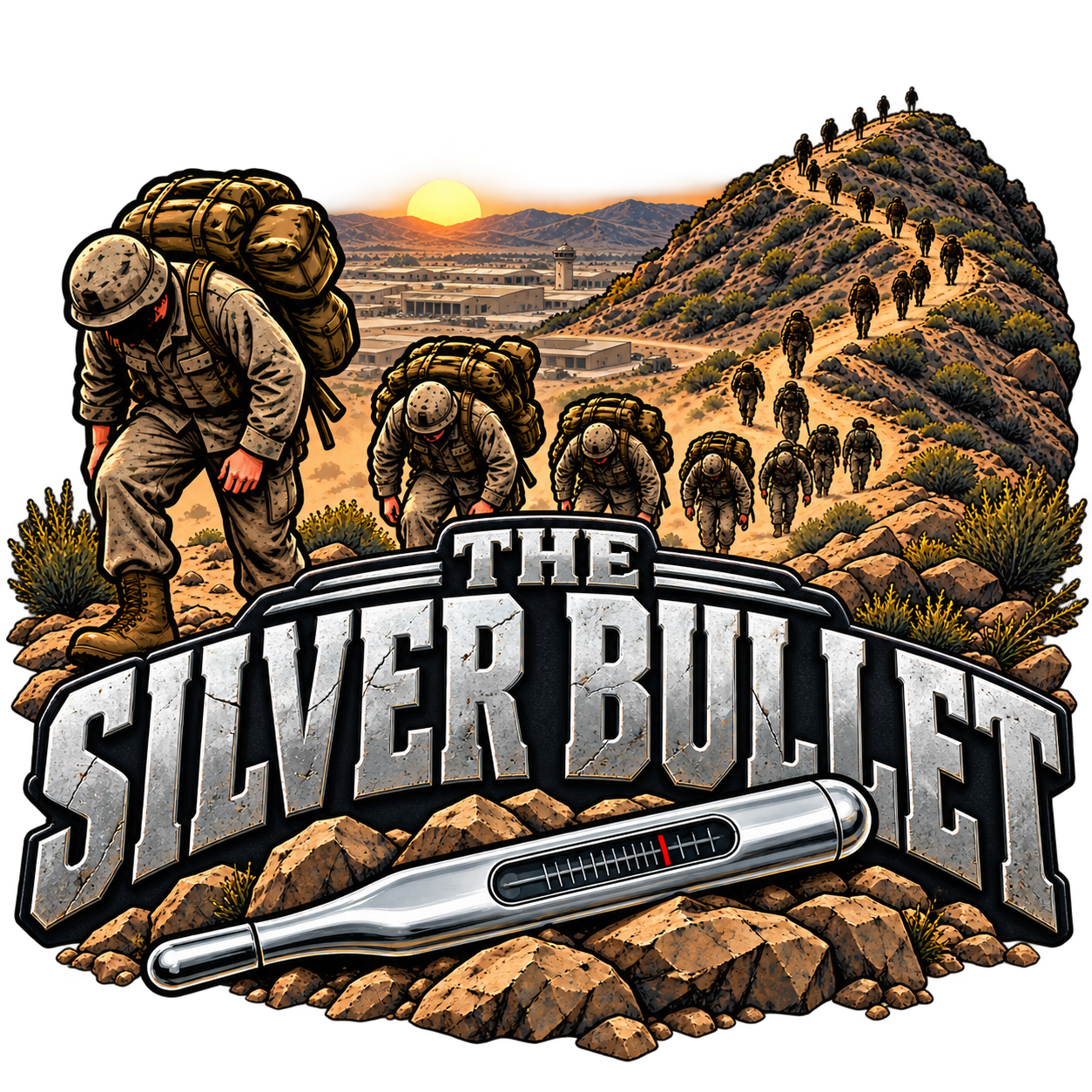 The Silver Bullet military hike humor sticker design