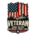 Distressed American flag, mountains and pine trees above Veteran Same Values Different Front Lines