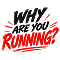 WHY ARE YOU RUNNING? in slanted black and red brush lettering with emphasis strokes.